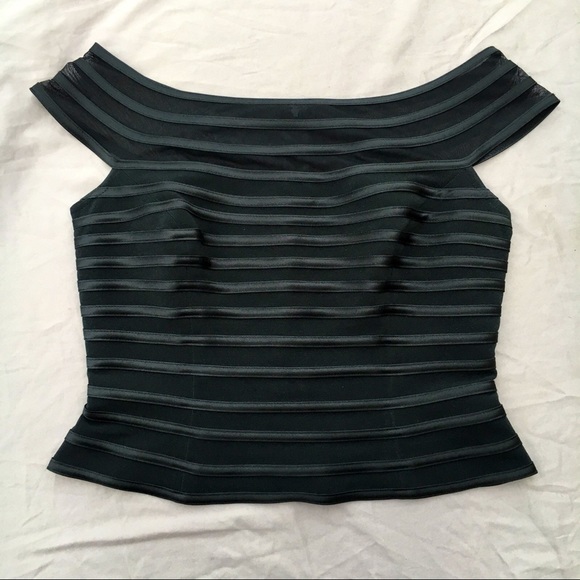 Vintage 90s Black Mesh Off The Shoulder Crop Top - Picture 2 of 8